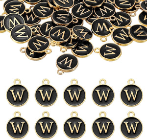 52pcs Letter Charm, Enamel Letter Pendants, Alphabet W Pendants Double Sided Beads Charm for DIY Bracelet Necklace Pendants Earring Jewelry, Black