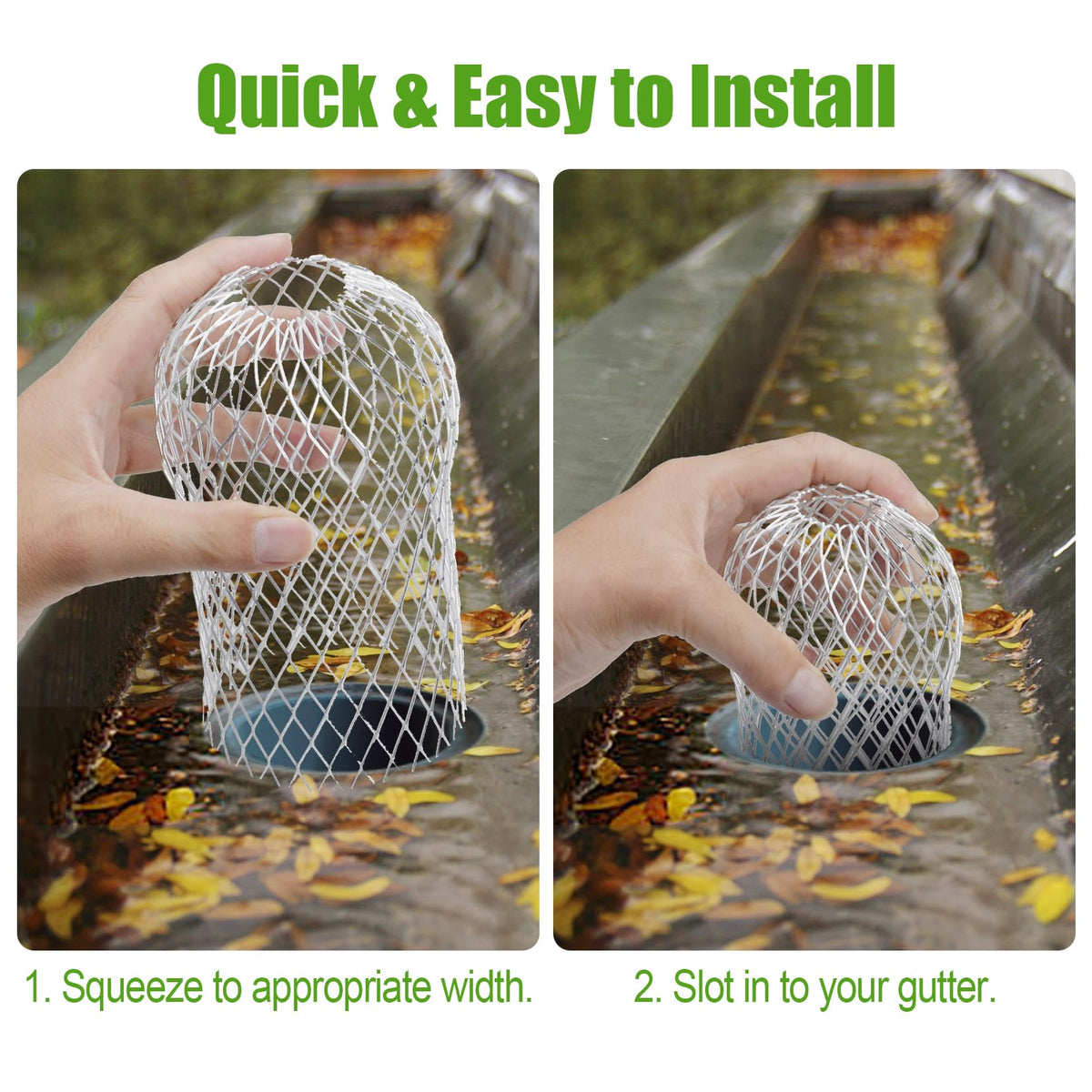 4 Pack Gutter Downspout Guards, Expandable Leaf Filter Strainer, Adjustable Gutter Guard Protector, Rust-Proof Downspout Guard to Prevent Leaves, Debris & Rodents from Clogging