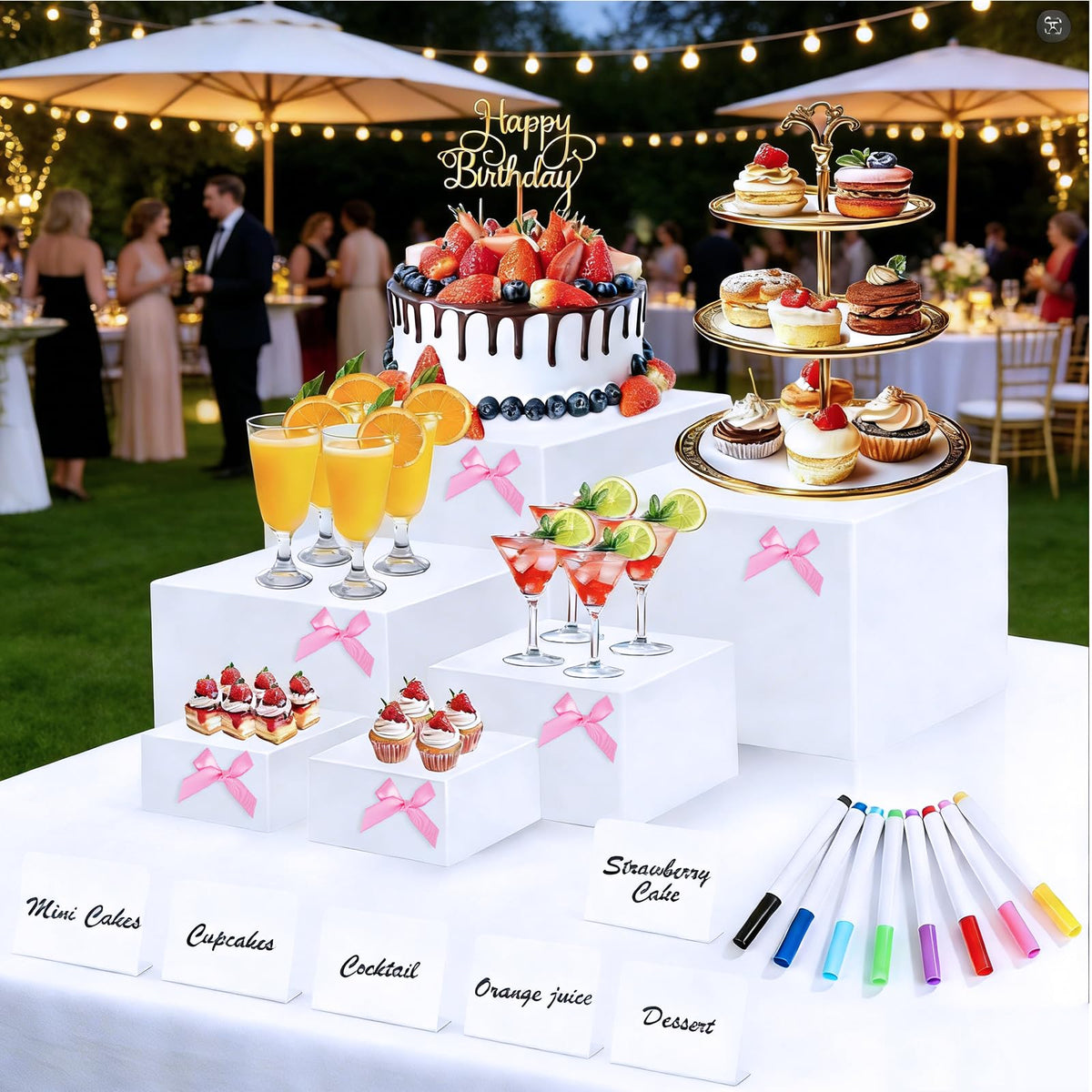 6 Pcs Acrylik Pemangkang Buffet dengan Mini Tanda dan Pemancar untuk Pertunjukan Party