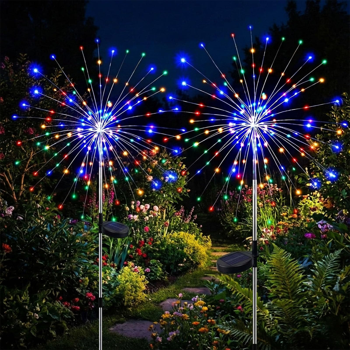 2-Pack Feuilles d'Artifices Solaires Étanches pour Extérieur, Lumières de Fées de Jardin