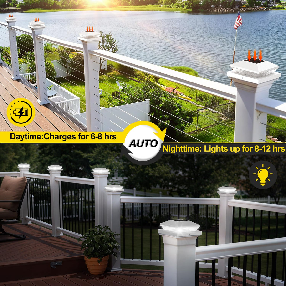LinkMejor Solar Post Cap Lights 6 Pack, 2 Modes Fence Post Solar Lights White