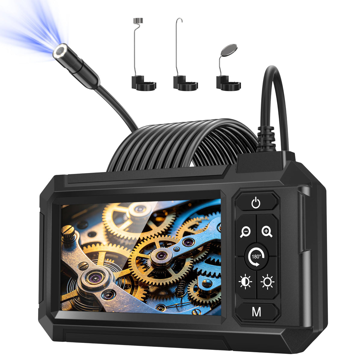 Endoskopkamera med lys, 1080P HD borescope med 4.3" IPS skærm