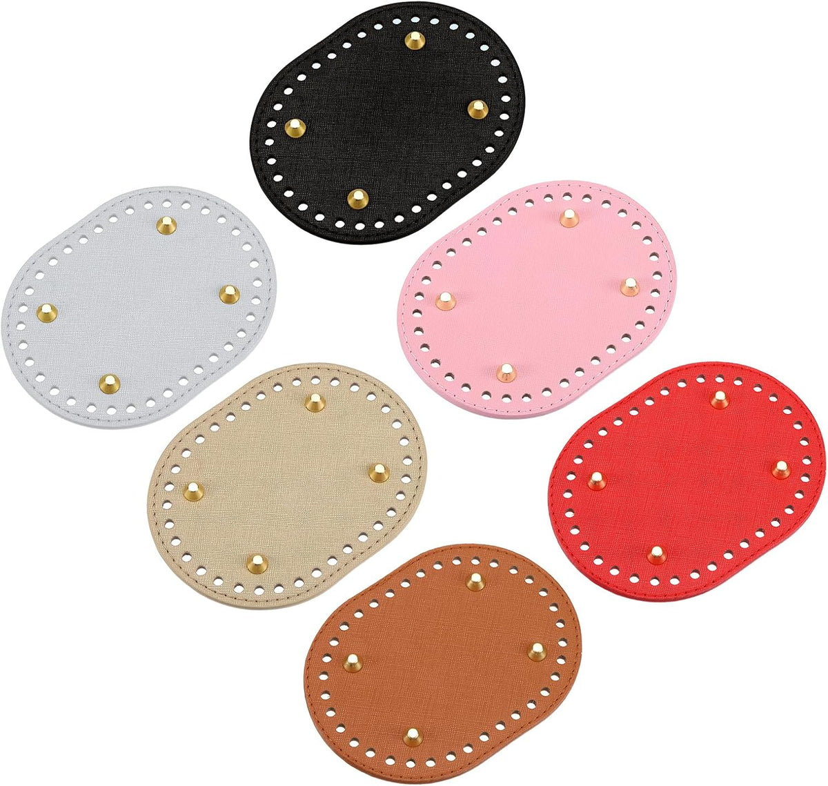 Oval Bag Bottom Shaper Pad, 6Pcs 145 x 110mm PU Leather Bags Cushion Base for Handbag, Black+Brown+Gold+Silver+Red+Pink
