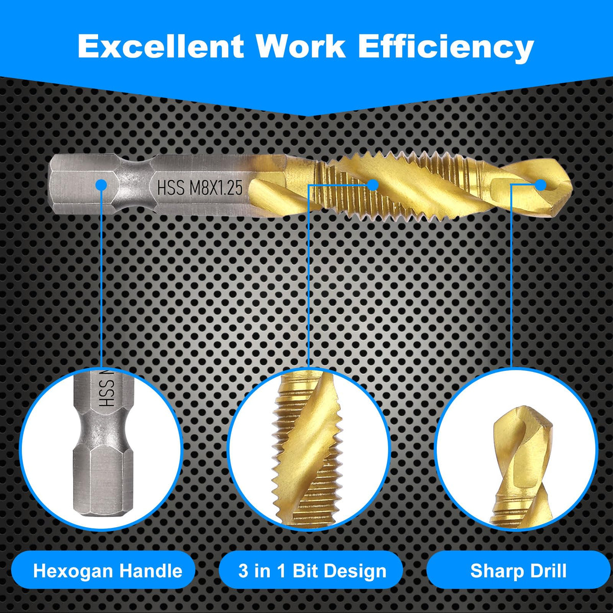 Drill Tap Set 6Pcs, Titanium Plated Combination Taps Drill Bit Set