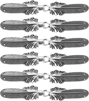 Cloak Clasp 6 Pairs Feather Vintage Cape Clasps Sew on Hooks and Eyes Sweater Shawl Cardigan Collar Fasteners Buckles for Clothing(Silver)