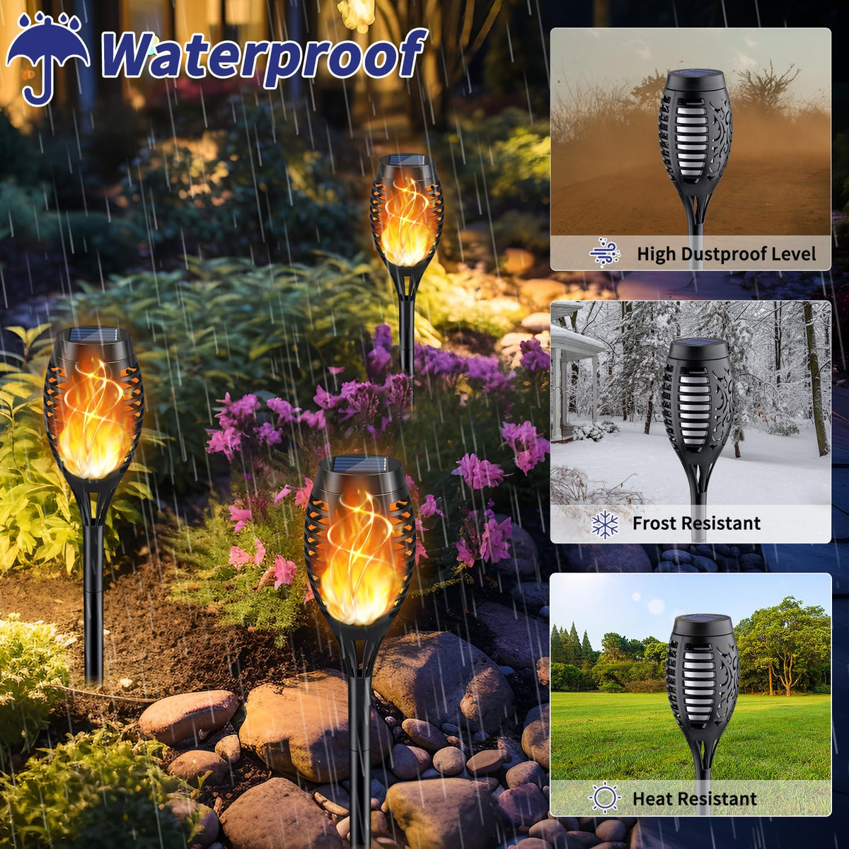 LinkMejor 12Pack Solar Torch Light with Flickering Flame for Halloween Decor