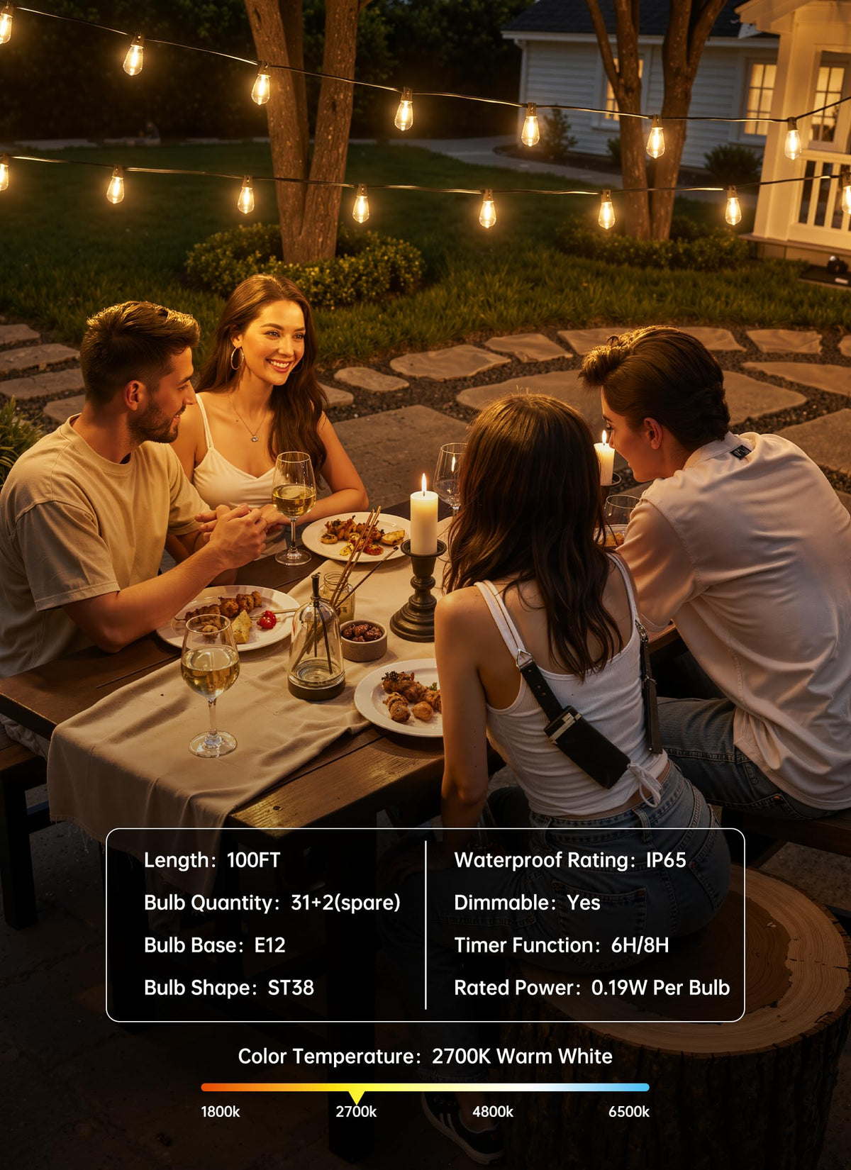 LinkMejor 100FT Luminile de Sânge Outdoor cu Distanță, ST38 Luminile de Patio Reglabile