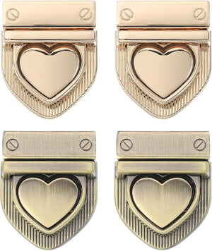 4Set Turn Lock Clasp Kit, Heart Press Lock Clasp Closure Twist Turn Locks Hardware Buckle Fasteners for Purse Leather Making (28x32mm, Gold, Bronze)