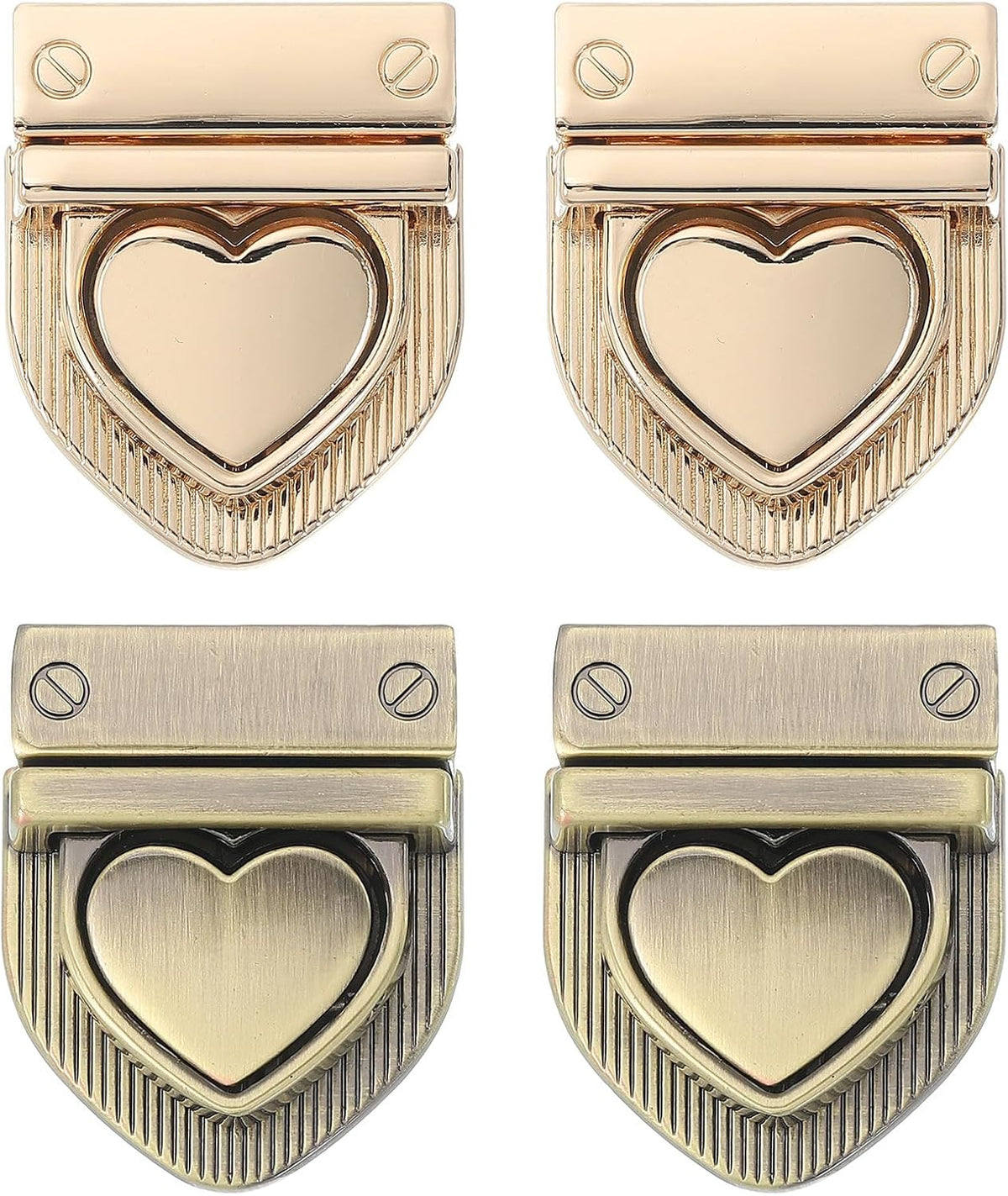 LinkMejor 4Set Turn Lock Clasp Kit, Heart Press Lock Clasp Closure Twist Turn Locks Hardware Buckle Fasteners for Purse Leather Making (28x32mm, Gold, Bronze)