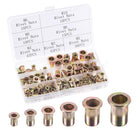 Rivet Nuts, 161pcs M3 M4 M5 M6 M8 M10 Carbon Steel Knurled Flat Head Threaded Insert Nut, Color-Zinc Plated Finish