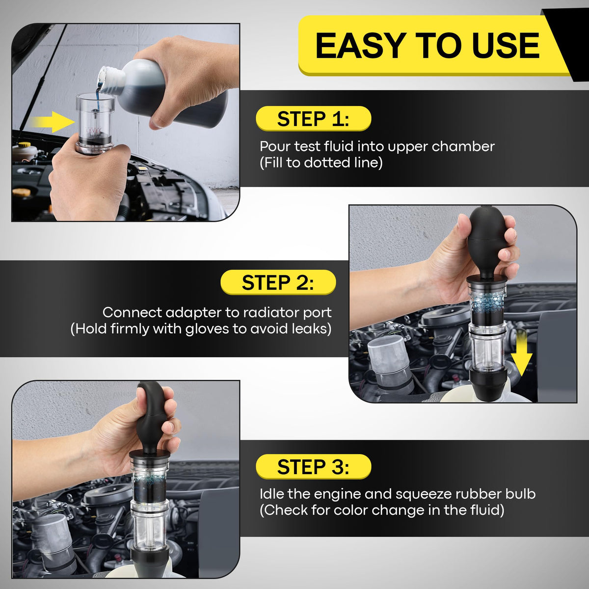 LinkMejor Tester di Guarnizione di Testata Combustione Kit di Test di Fuga con Fluido di Test 8.5oz