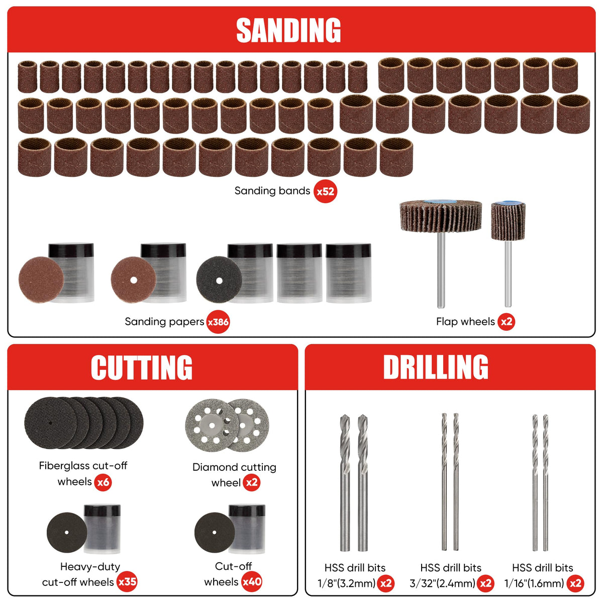 LinkMejor 618PCS Drehwerkzeug-Zubehör-Set, Rot