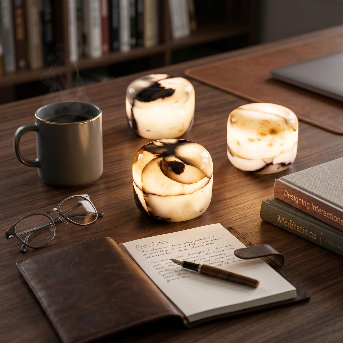 LinkMejor Naturalny Marmurowy Lampa, Bezprzewodowa ładowana Lampa Zegarowa