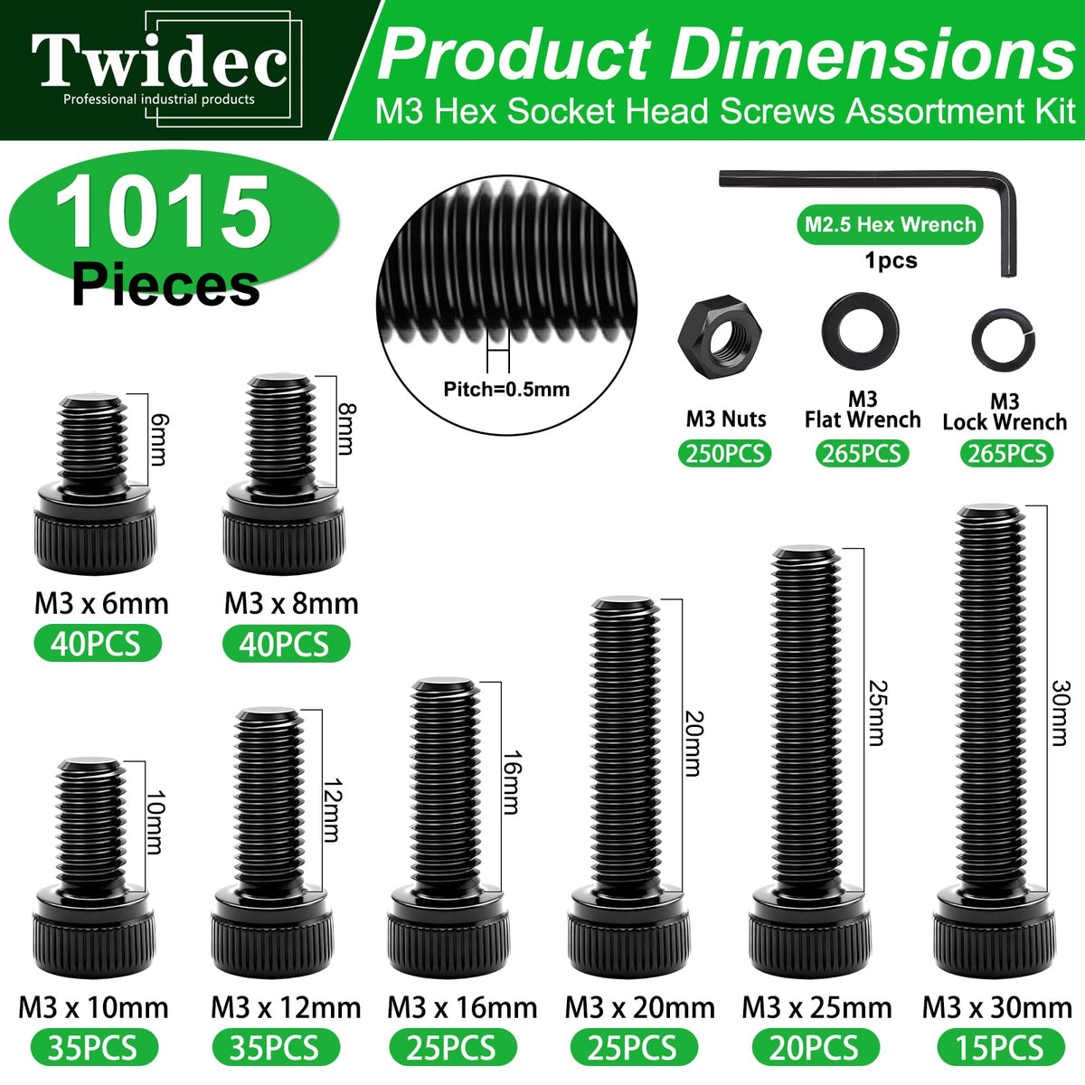 LinkMejor/1015PCS M3 Screws Assortment Kit,Hex Socket Cap Head Screws