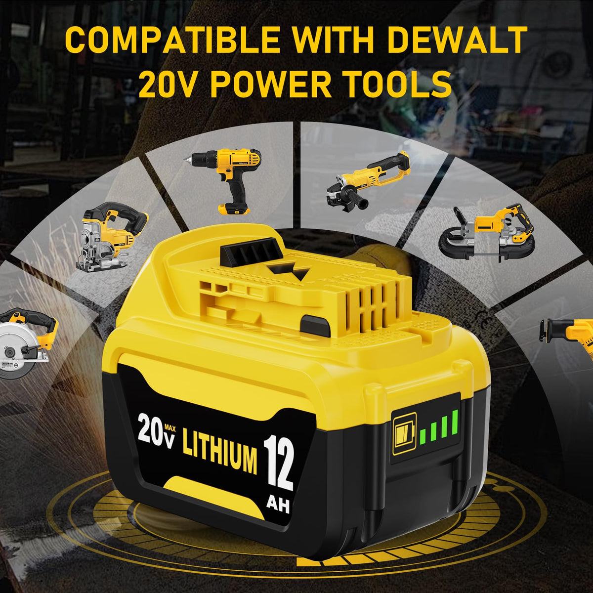 1-Pack 12Ah DCB208 Bateria de Substituição para Bateria Dewalt 20V DCB207 DCB206
