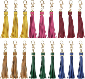 18pcs PU Leather Tassels, 5.9 Inch Keychain Tassel Charm with Lobster Swivel for Jewelry Making, Handbag, DIY Crafts, (6 Colors Mixed)