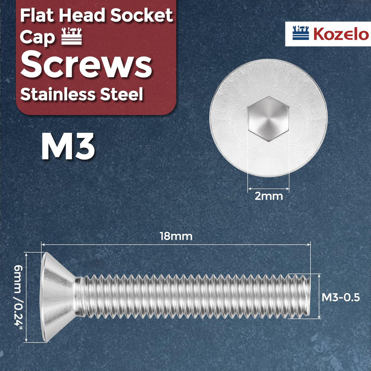 LinkMejor 100Pcs[M3-0.5x18] Platt huvud skruv mutter undersänkt skruv