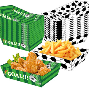 LinkMejor 60 PCS 2lb Soccer Party Supplies Soccer Paper Food Trays Disposable Serving Tray Nacho Trays Food Boats for Sport Birthday Decorations (Blanc Vert, 2lb)