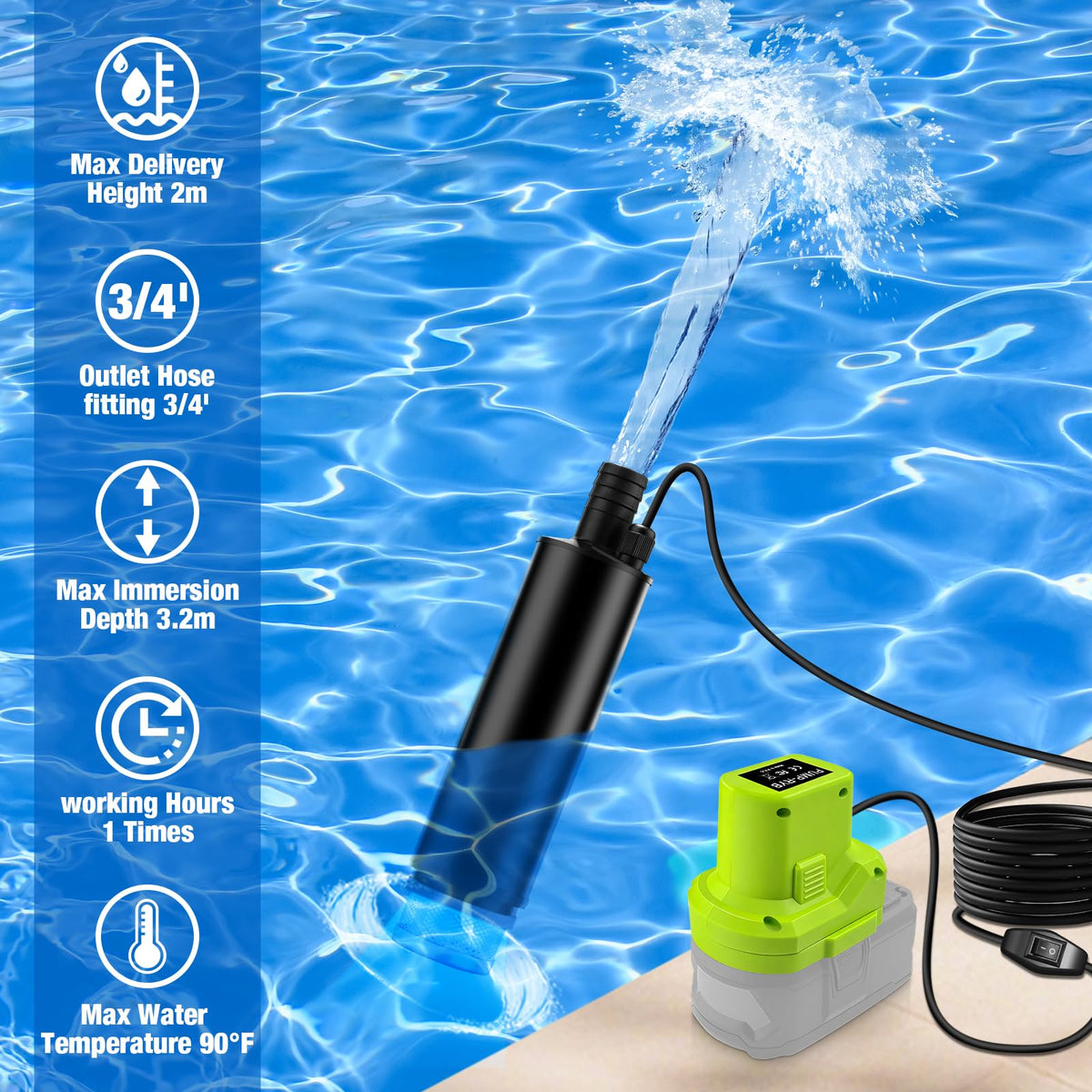 Submersible Water Pump for Ryobi 18V Battery