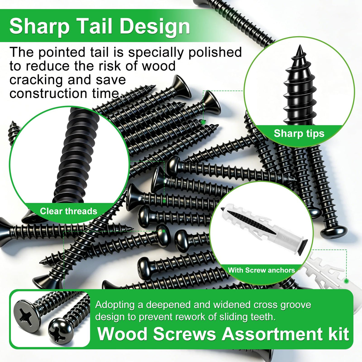 LinkMejor/1510PCS Viti in Legno Nere M2 M3 M4#6#8 testa a croce e piatta