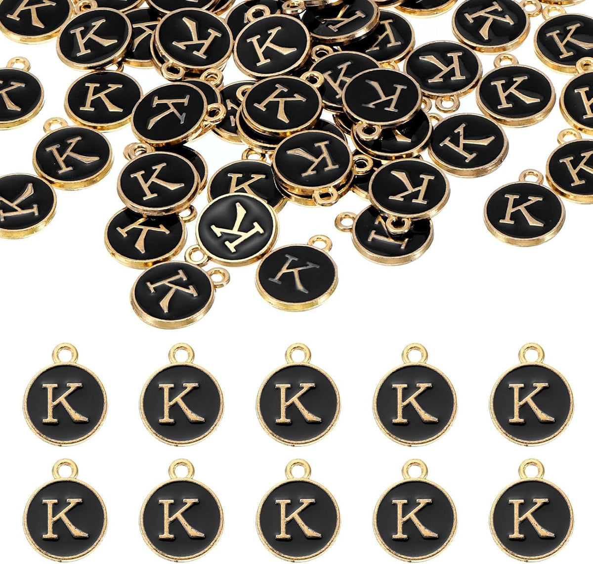 LinkMejor 52pcs Letter Charm, Enamel Letter Pendants, Alphabet K Pendants Double Sided Beads Charm for DIY Bracelet Necklace Pendants Earring Jewelry, Black