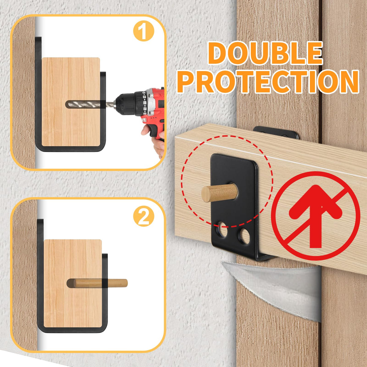 4Pack Schwarz starke Türsicherheitsbar Halterungen für 2x4 Bretter