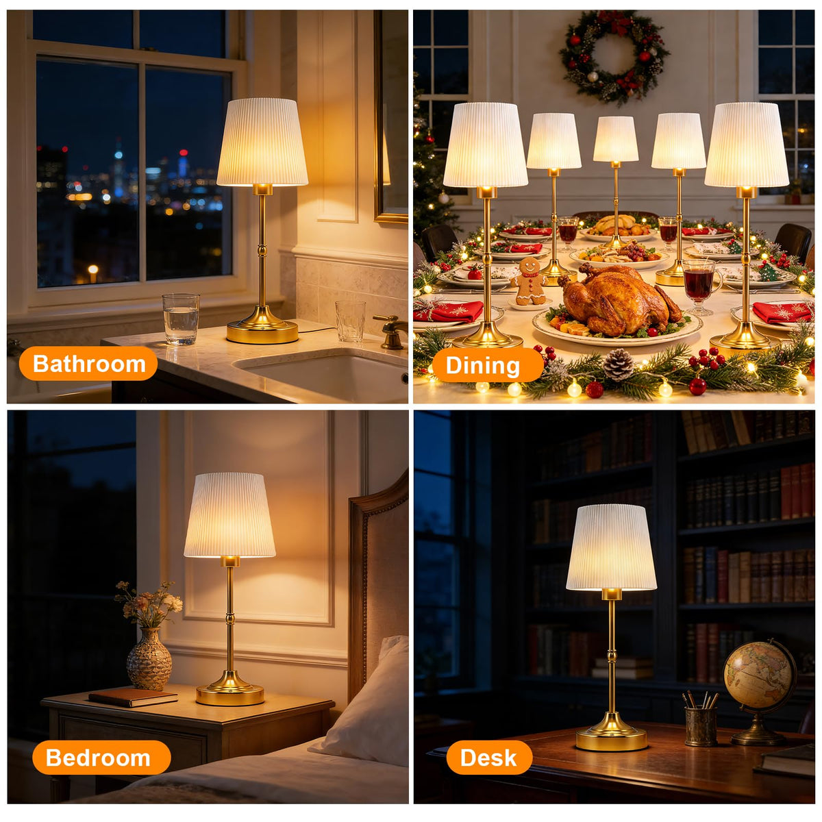 Cordless LED Table Lamp with Dimmer,5200mAh Rechargeable Battery Touch Lamp