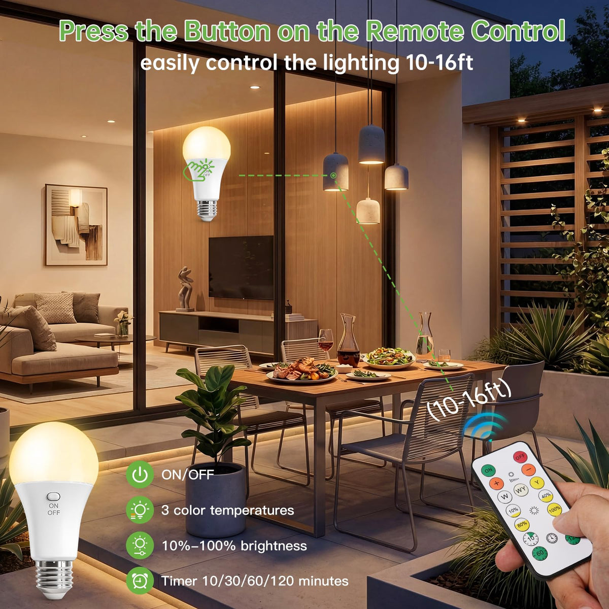 Rechargeable Light Bulbs with Remote, Battery Operated Light Bulb 1 Pack