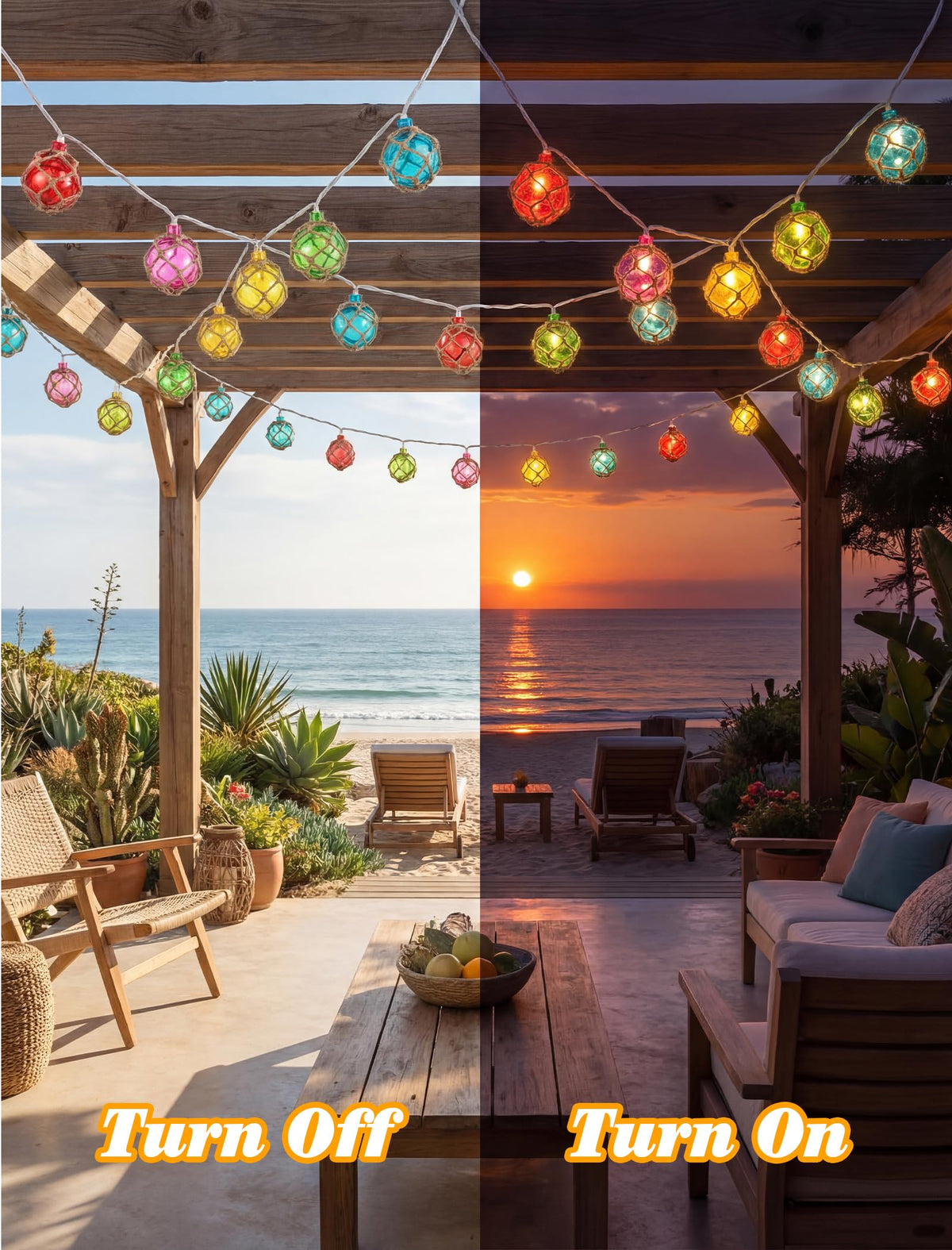LinkMejor 8.5FT LED Tiki Bar String Lights, 10 Multicolor Patio Lights Plug in