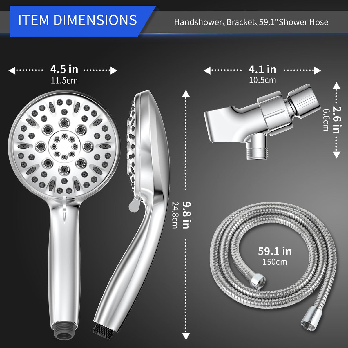Handheld Shower Head, 6 Spray Modes High Pressure Showerhead, Chrome Finish