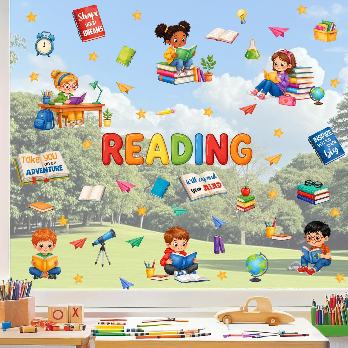 LinkMejor Inspirerende Læsekrog Vægdecal Klasselokale Bibliotek Sticker