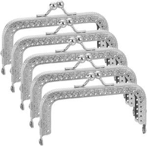 Metal Purse Frames - 4.1" 5Pcs Kiss Lock Clasp Rectangle Embossed Clutch Handles for Coin Purse Sewing Bag Making DIY Craft, Silver
