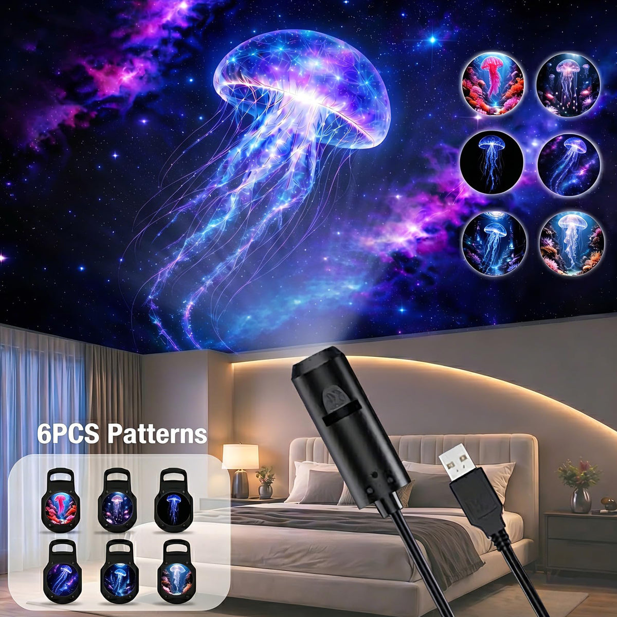 LinkMejor Proyektor Kuda Malam 2-in-1 USB Mini LED Proyeksi