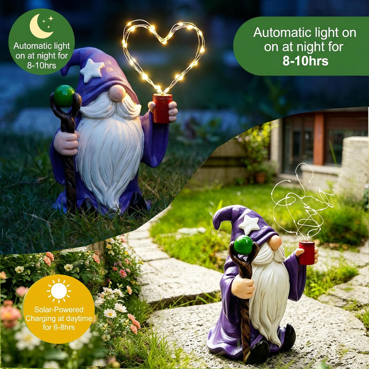 LinkMejor Solar Wizard Garden Gnome Statue med variabel fjerne lys
