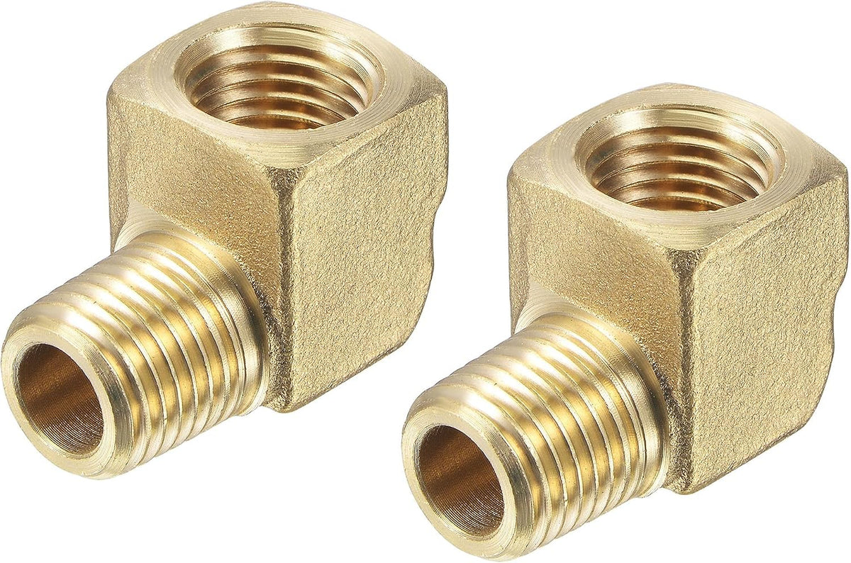 Brass Hose Fitting Elbow 1/4 NPT Male to Female Thread Right Angle Pipe Connector Adapter, Pack of 2
