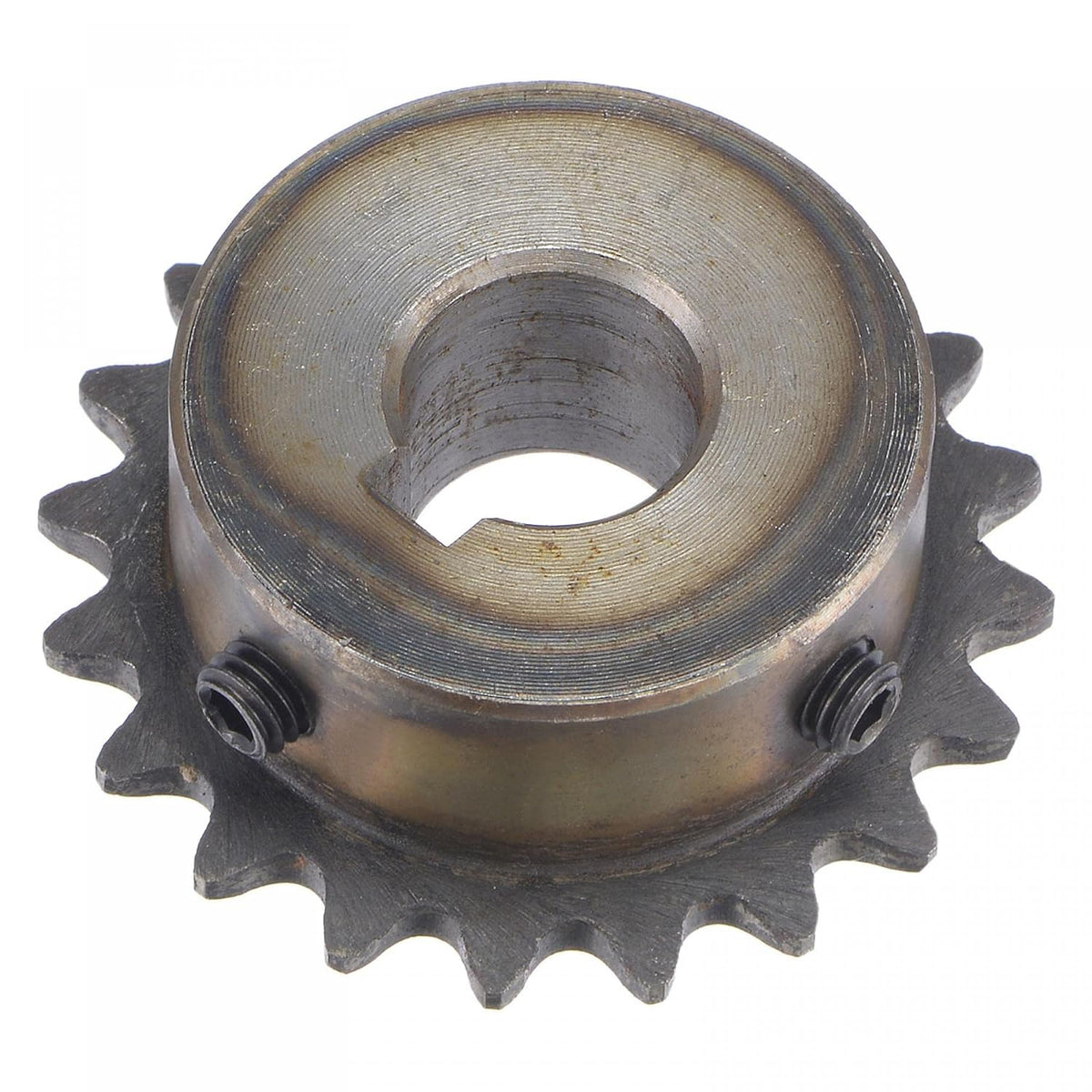 20 Tooth Roller Sprocket B Type, #25 Chain, Single Strand 1/4" Pitch, 12.7mm Bore Black Oxide C45 Carbon Steel, Keyway with Set Screws for ISO 04C