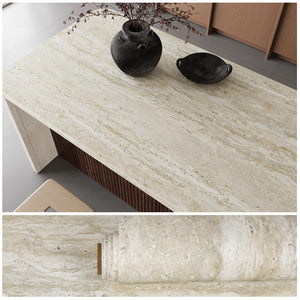 LinkMejor Beige Travertine Marble Contact Paper for Countertops Waterproof Peel and Stick Countertops 15.7''x118'' Self Adhesive Vinyl Counter Top Covers Removable Faux Limestone Wall Paper for