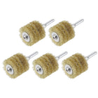 Wire Wheel Brush, 1.57" x 1.34" Stainless Steel Brass Plated Coarse Crimped Wire 0.012" with 1/4" (6mm) Round Shank for Cleaning Rust Stripping Abrasive 5pcs