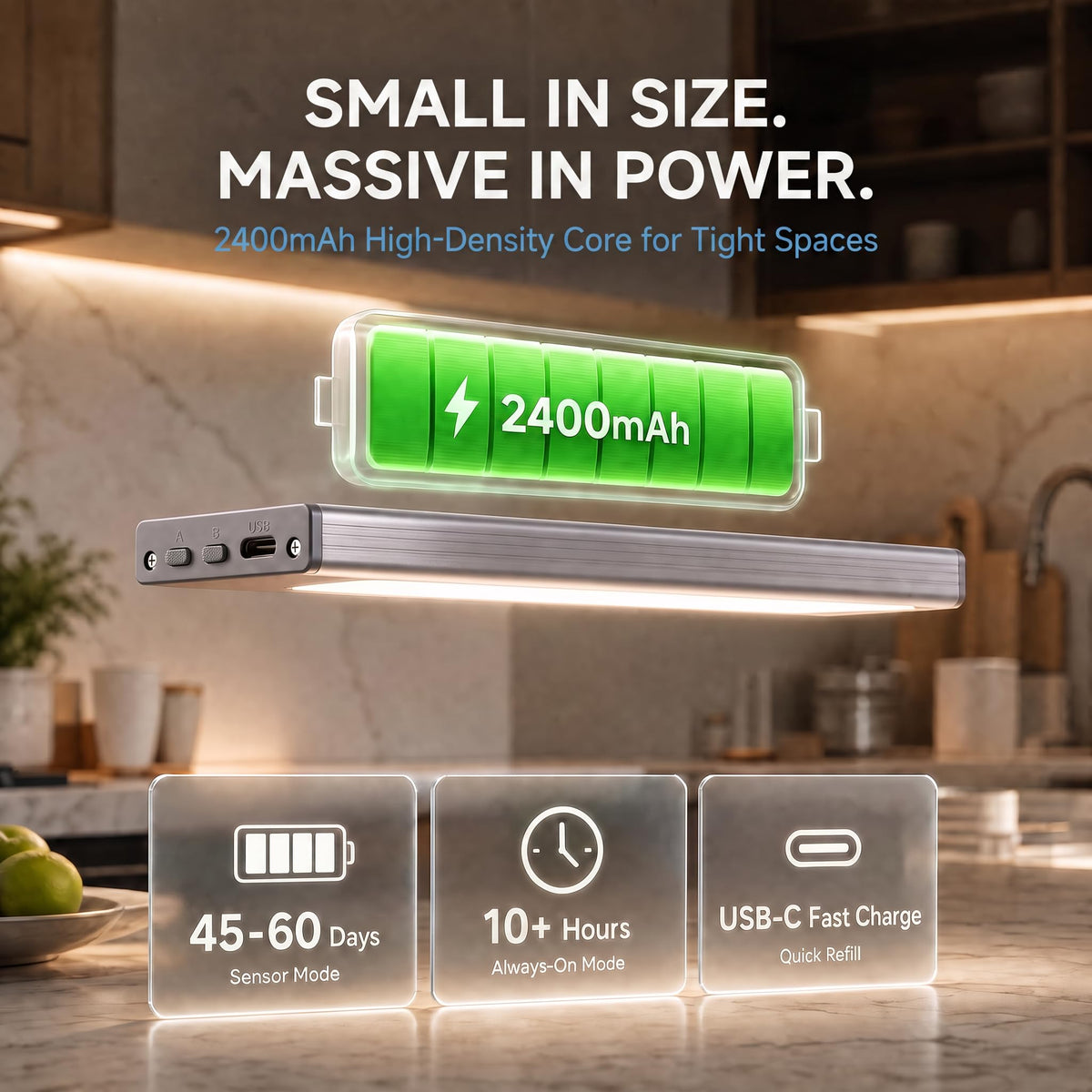 LänkMejor Under Skåpsbelysning, 2400mAh Rörelsesensorbelysning Inomhus, 2 Pack