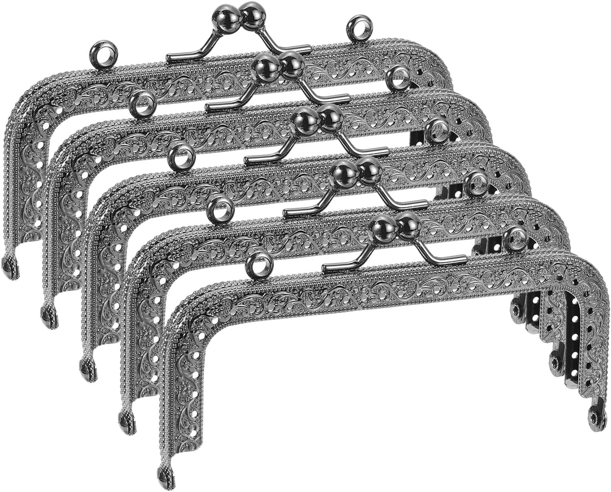 Metal Purse Frames - 4.9" 5Pcs Kiss Lock Clasp Frame Rectangle Embossed Clutch Frame Handles for Coin Purse Sewing Bag Making DIY Craft, Metallic Black