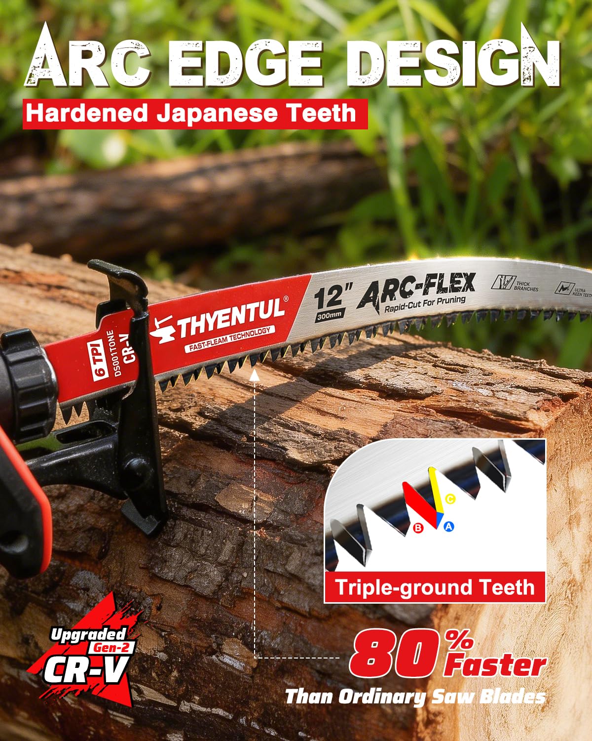 LinkMejor 12 Inch Japanese Teeth Reciprocating Saw Blade,6TPI Arc Edge Sawzall Blades for Trees, Hardened Teeth,Fast Cutting for Tree Trimming, Wood Cutting, 5 Pack