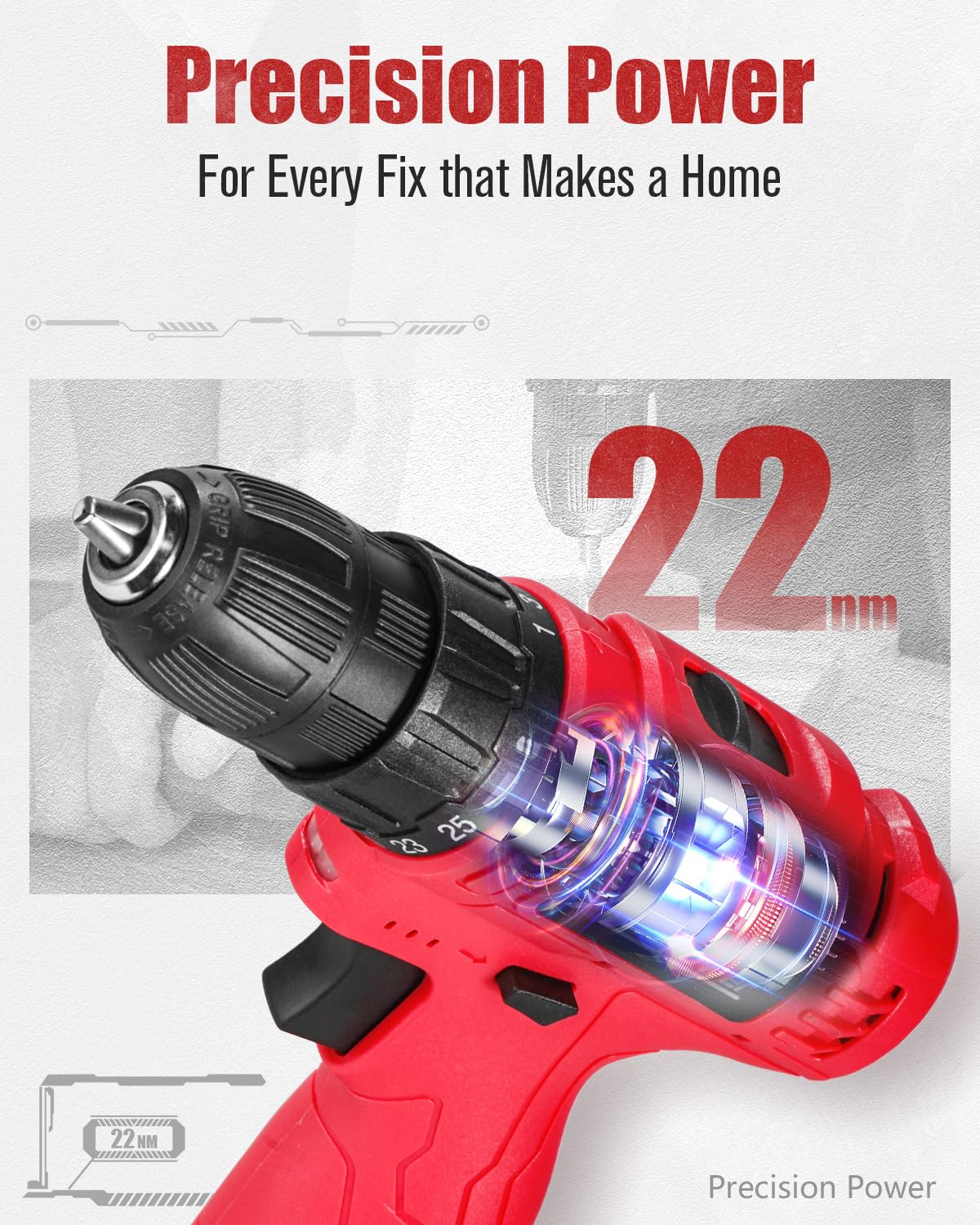 LinkMejor 12V Cordless Drill Set 3/8" Power Driver, 21 Bits for DIY-Red
