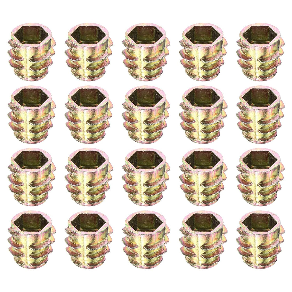 20Pcs Hex Threaded Inserts, M8-1.25x13 Zinc Alloy Hex-Flush Thread Insert, Furniture Threaded Insert Nuts, Hex Socket Drive Threaded Insert Bolt for Wood Furniture Assortment