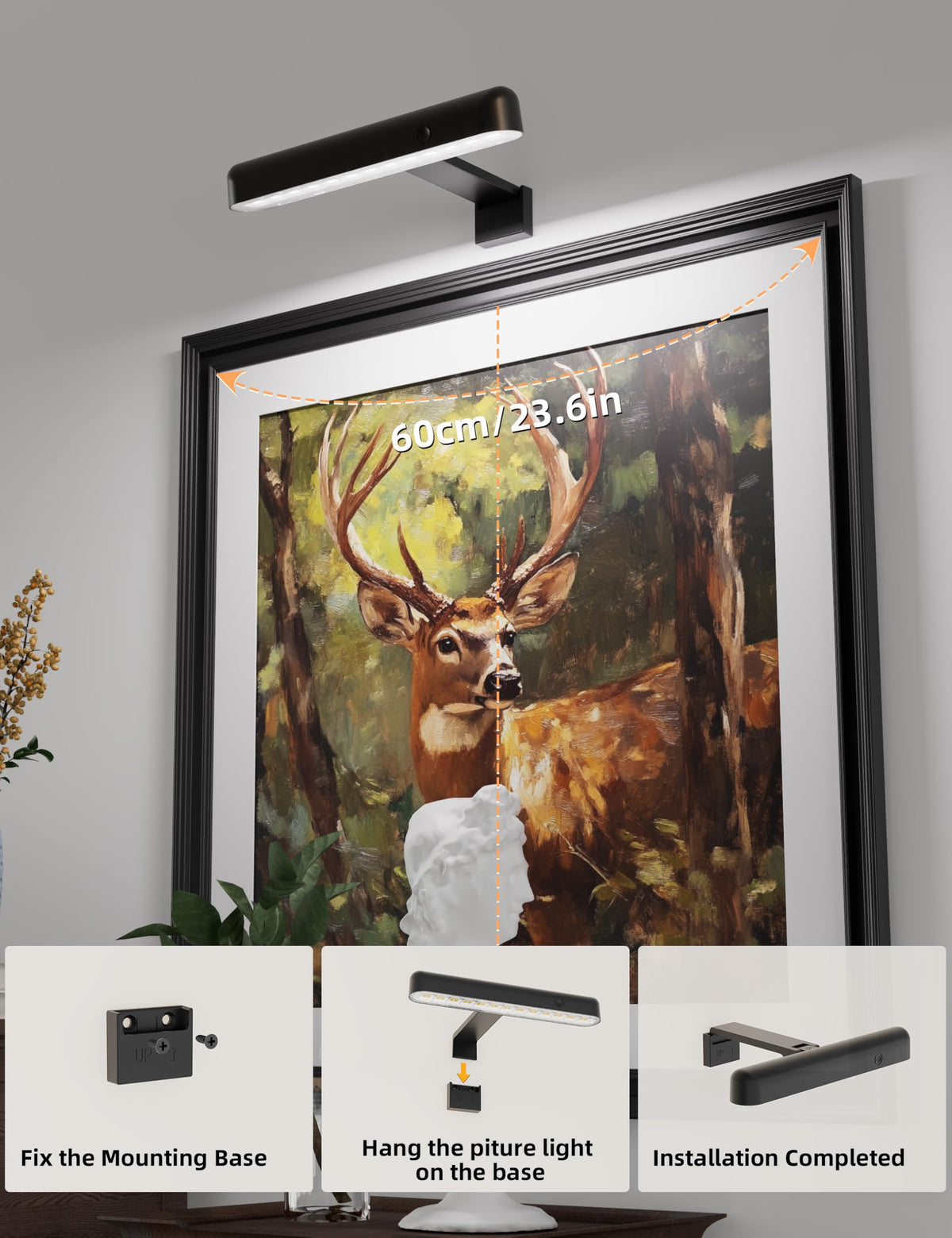 Lampa obrazowa na ścianę, bezprzewodowa ładowana lampa obrazowa, zestaw 3 szt. czarna