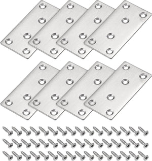Flat Straight Brace Repair Plate, 80 x 40 x 2mm Stainless Steel Fixing Mending Bracket Connector Silver for Furniture, Shelf, Cabinet, 8 Pcs