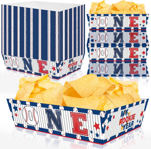 Décorations pour 1er anniversaire du Rookie de l'Année - Pack de 50 fournitures de fête de baseball avec bateaux jetables, plateau de service alimentaire en papier pour fête d'anniversaire thématique baseball