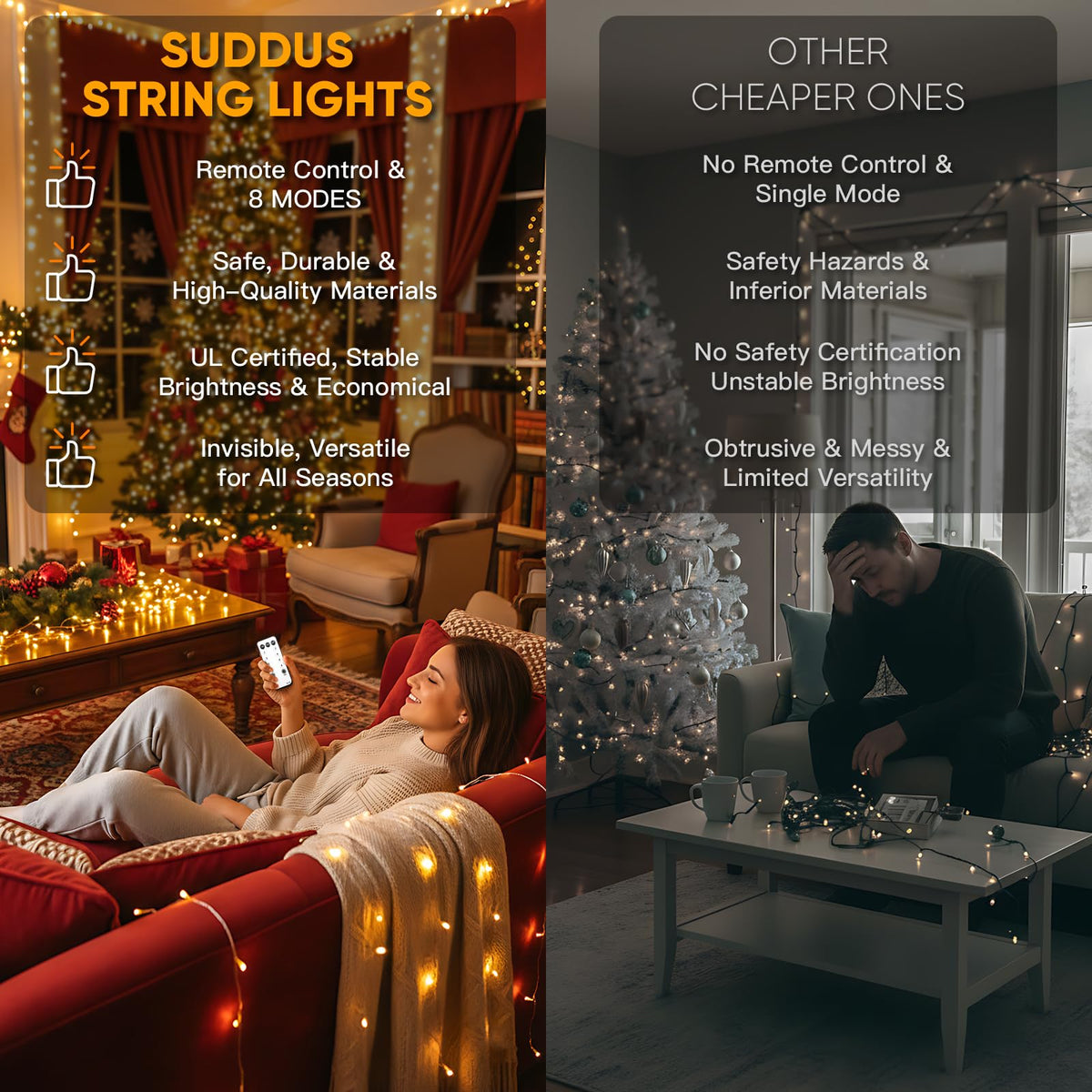 LinkMejor Trådløse String Lights Innendørs Tilkoblingsbart 100 LED Julelys Warme Hvit
