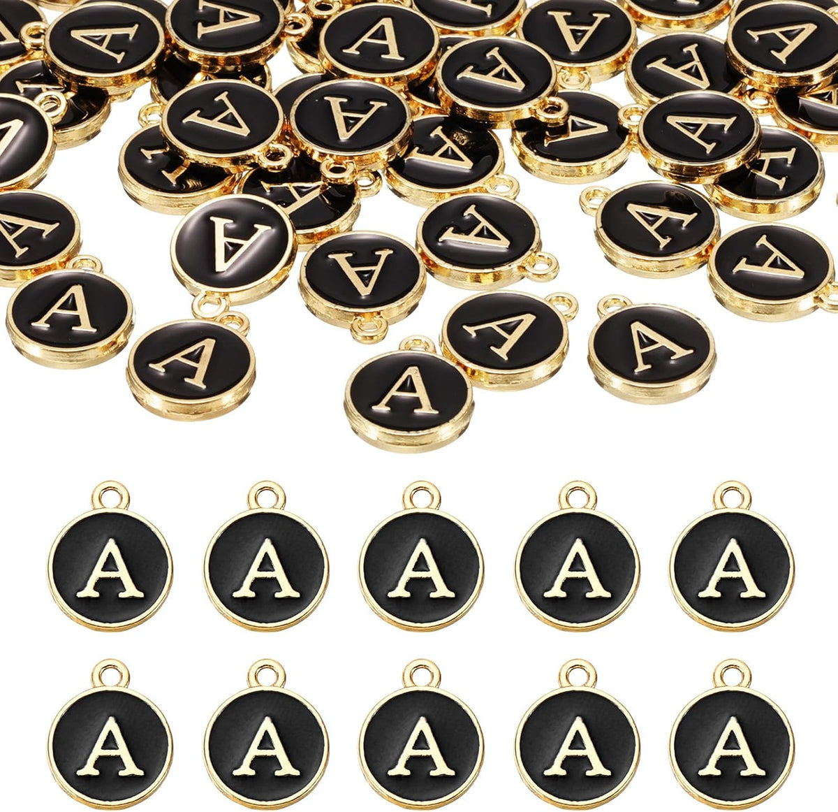 LinkMejor 52pcs Letter Charm, Enamel Letter Pendants, Alphabet A Pendants Double Sided Beads Charm for DIY Bracelet Necklace Pendants Earring Jewelry Making, Black