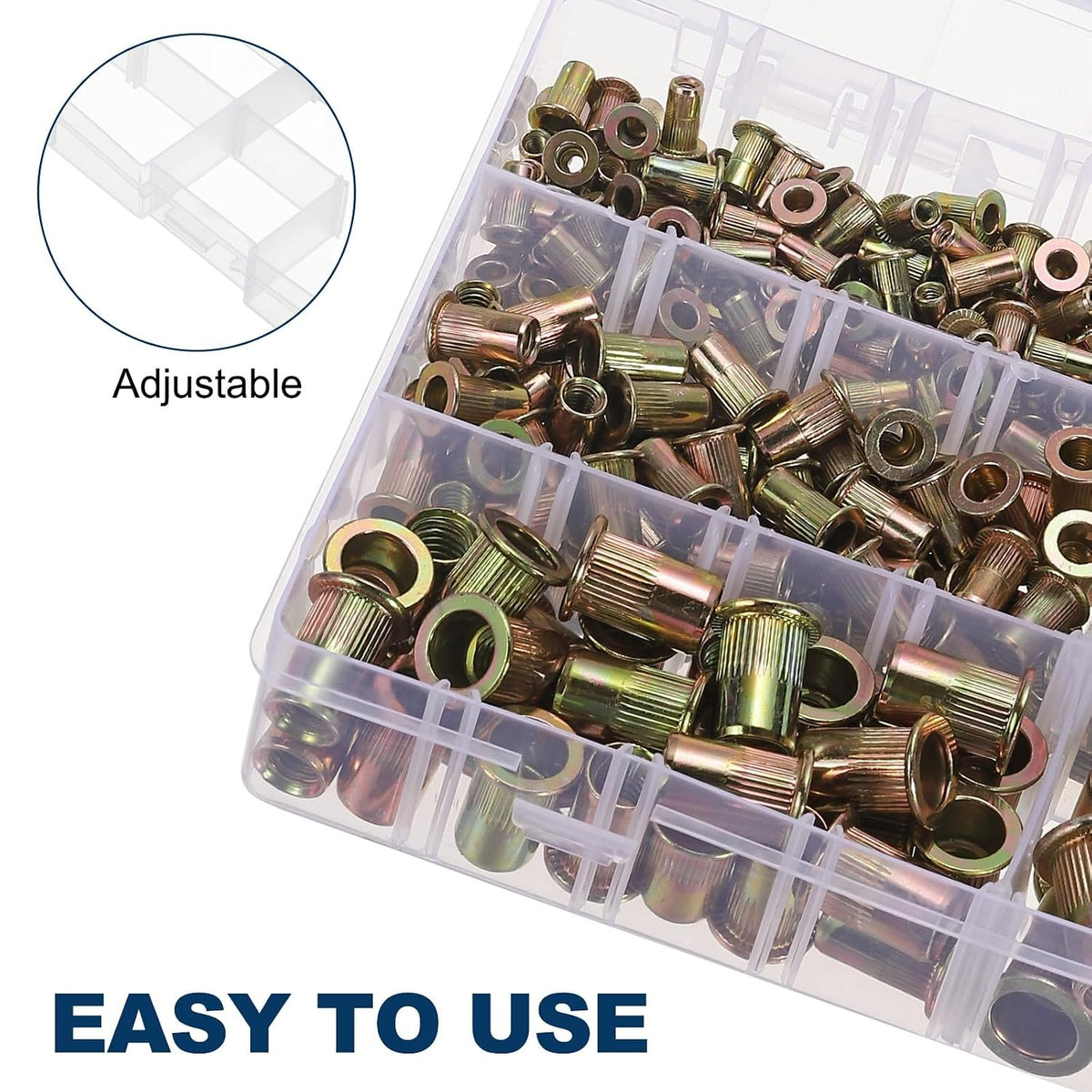444 Pcs Rivet Nut, Acciaio al Carbonio Metrico Thread Rivet Nuts Kit Testa Piana Threaded Insert Nuts M3/ M4/ M5/ M6/ M8/ M10/ M12 per Automobilistico, Decorazione Domestica e Industriale, Zinco
