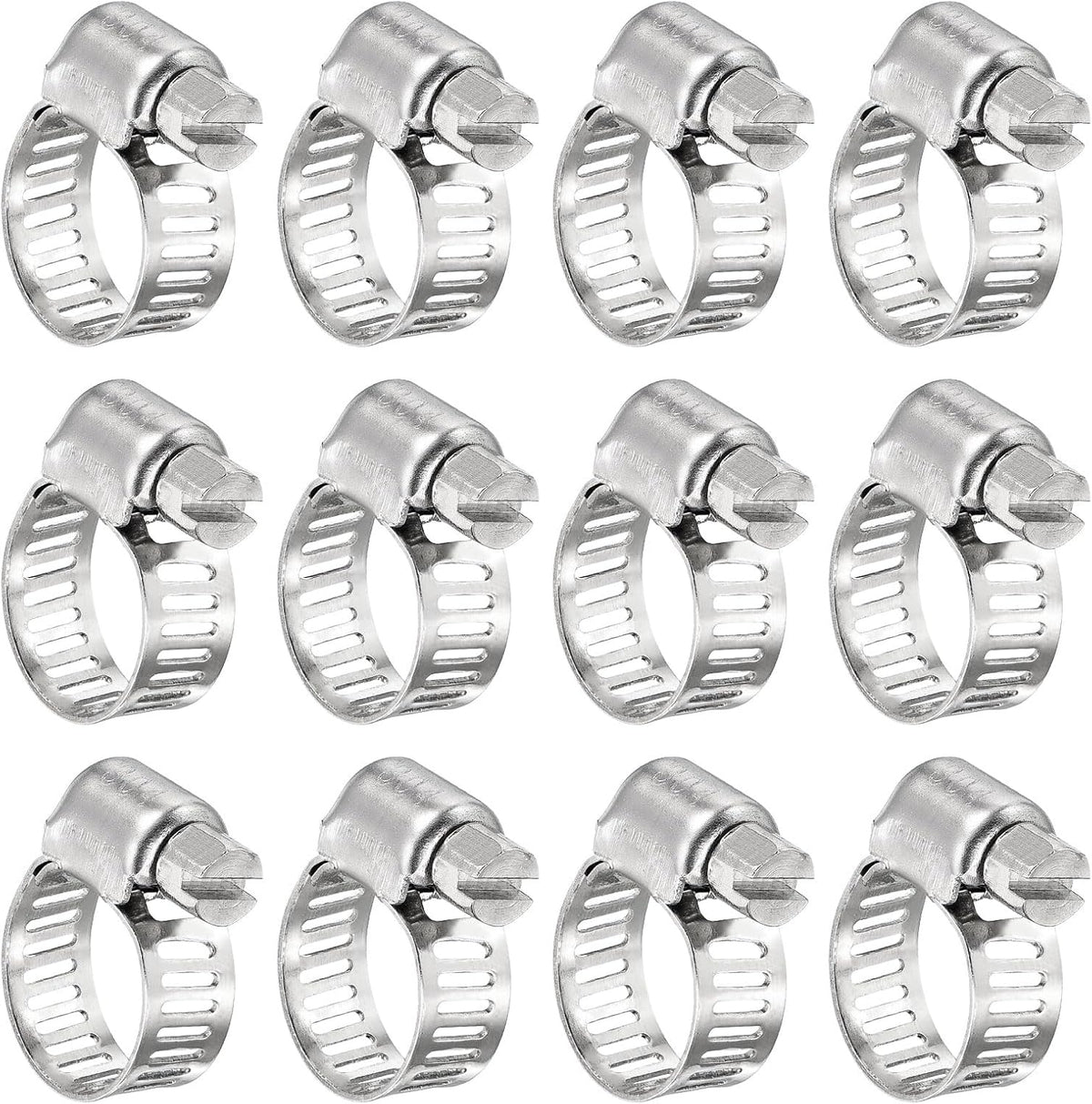 24 Pcs Hose Clamps, Stainless Steel 1/4"- 1/2"(6-12mm) Adjustable Worm Gear Drive Hose Clamps Pipe Clamp for Plumbing Dishwasher Automotive Washing Machine, Silver